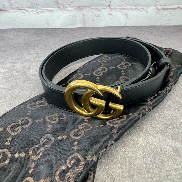 Gucci Slim Leather Marmont Gg Double Belt Black 80/32” 414516 - Picture 10 of 10